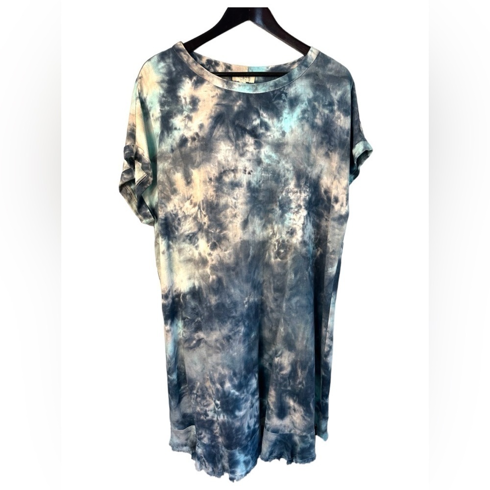 Umgee Women’s Small Blue Tie-dye Linen Blend Midi Dress